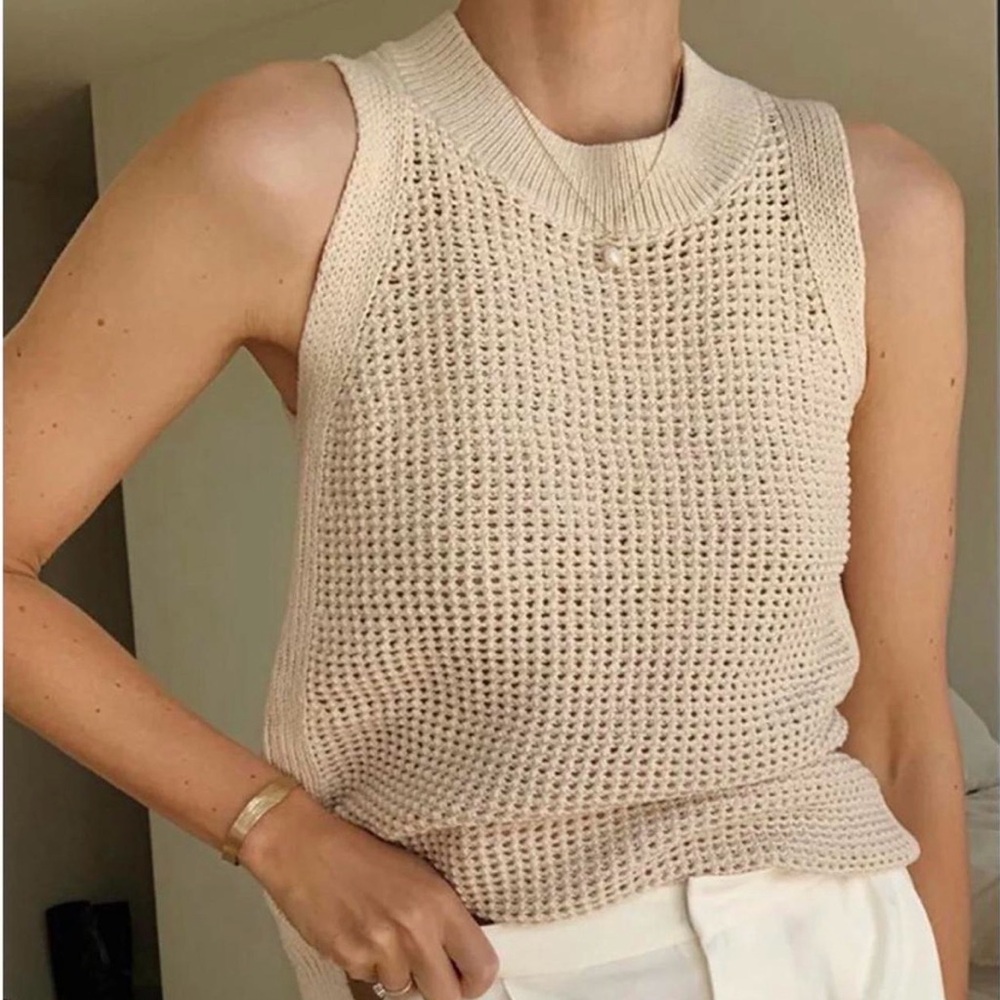Commense Cream Sleeveless Knit Tank Top